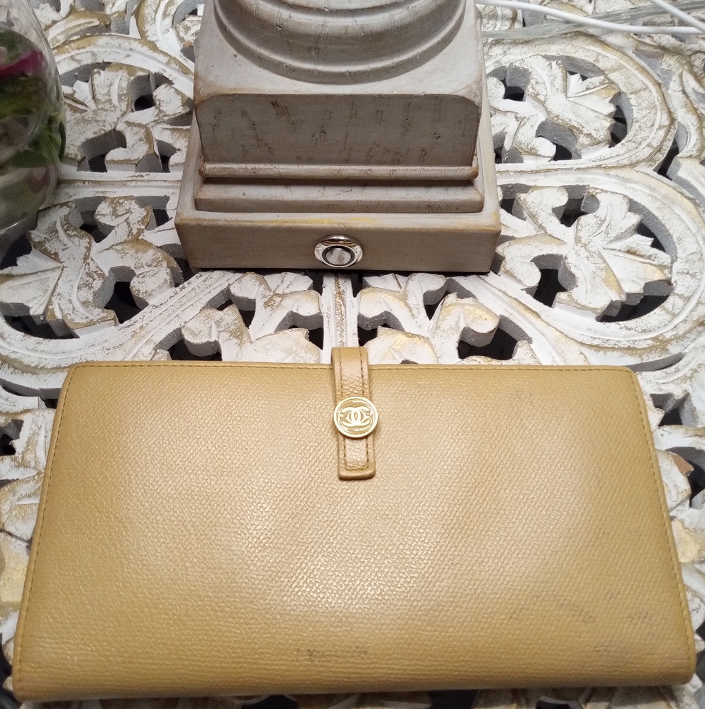 Chanel Beige Flap Wallet - 100% Authentic
